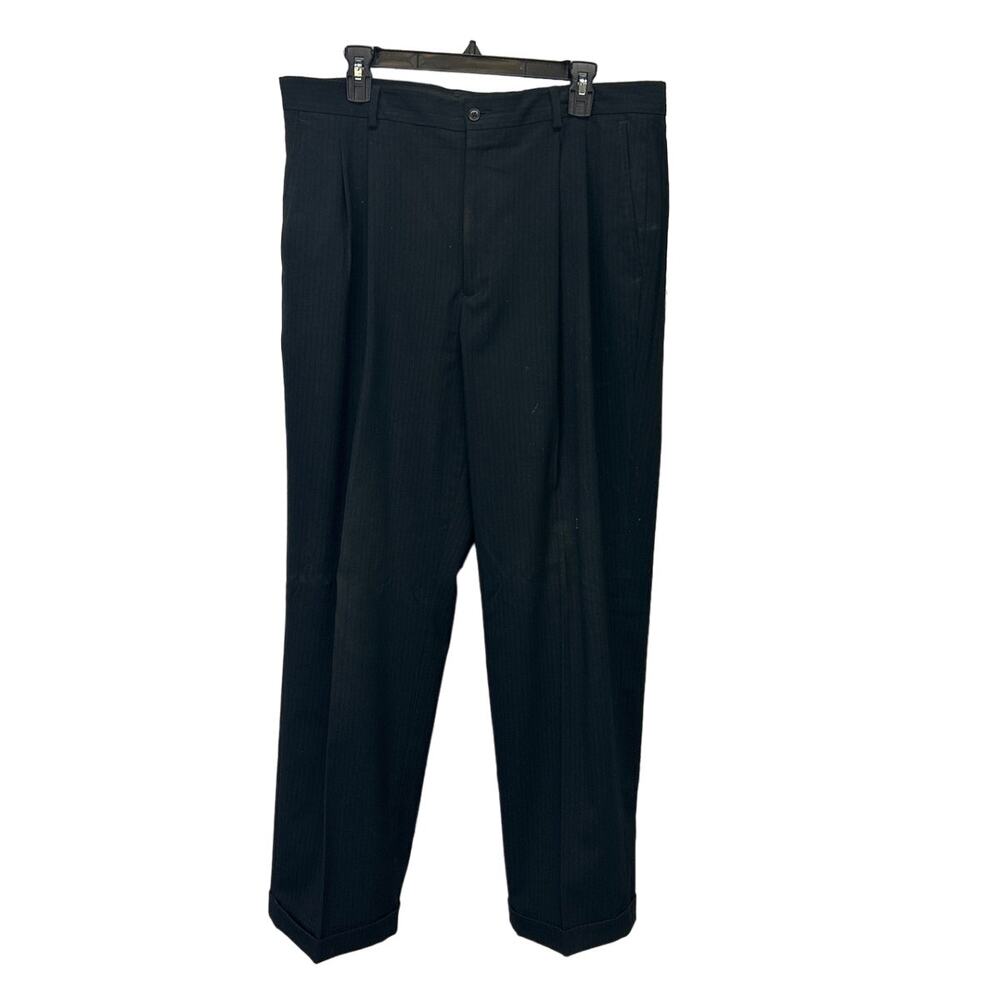 Axcess Mens Size 36 / 32 Black Pin Stripe Career Front Pleated Suit Pants